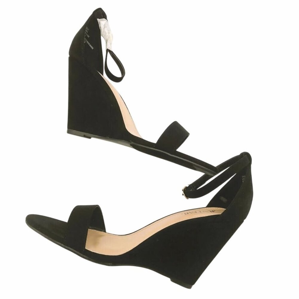 New JustFab Black Suede Wedge Sandals Size 9M Heel Saba Liota Ankle Strap NIB